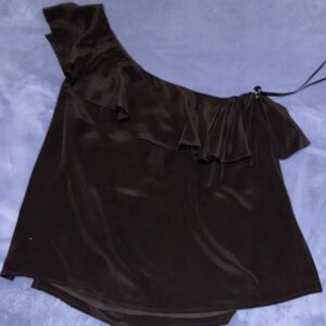 Mauve by Anthropologie Black Sleeveless Blouse w/Asymmetrical Ruffles size 12 NW